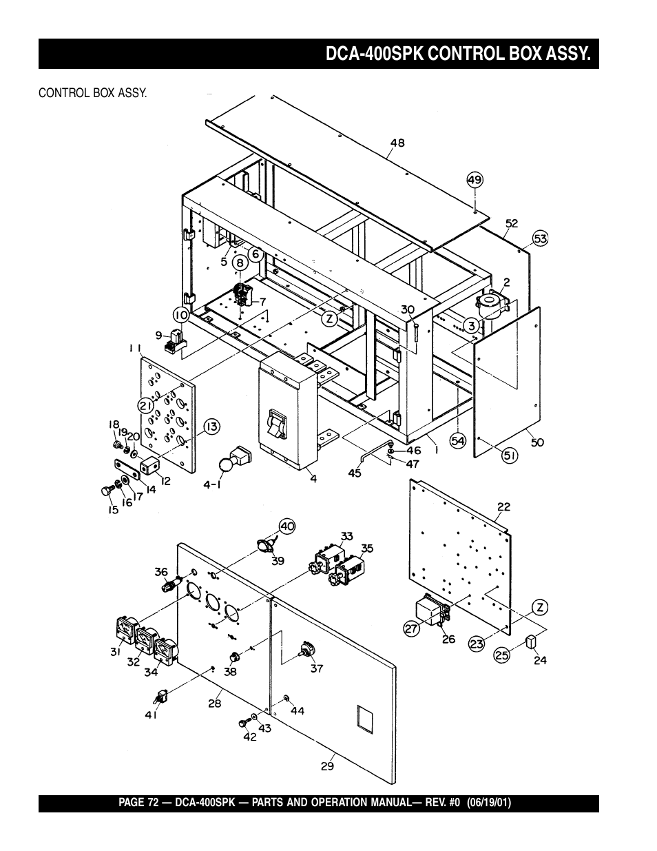 Dca-400spk control box assy | Multiquip MQ Power Whisperwatt Generator DCA-400SPK User Manual | Page 72 / 108