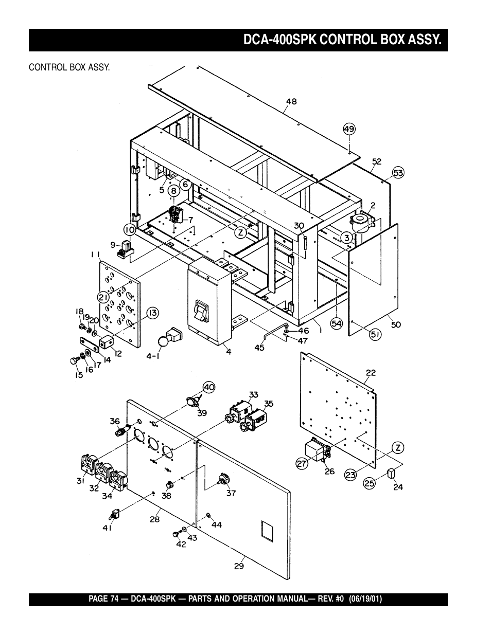 Dca-400spk control box assy | Multiquip MQ Power Whisperwatt Generator DCA-400SPK User Manual | Page 74 / 108