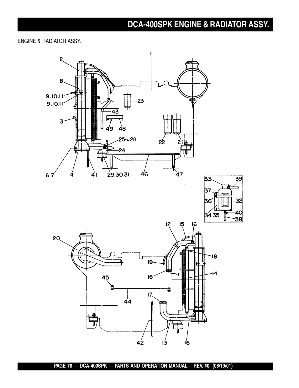Dca-400spk engine & radiator assy | Multiquip MQ Power Whisperwatt Generator DCA-400SPK User Manual | Page 78 / 108