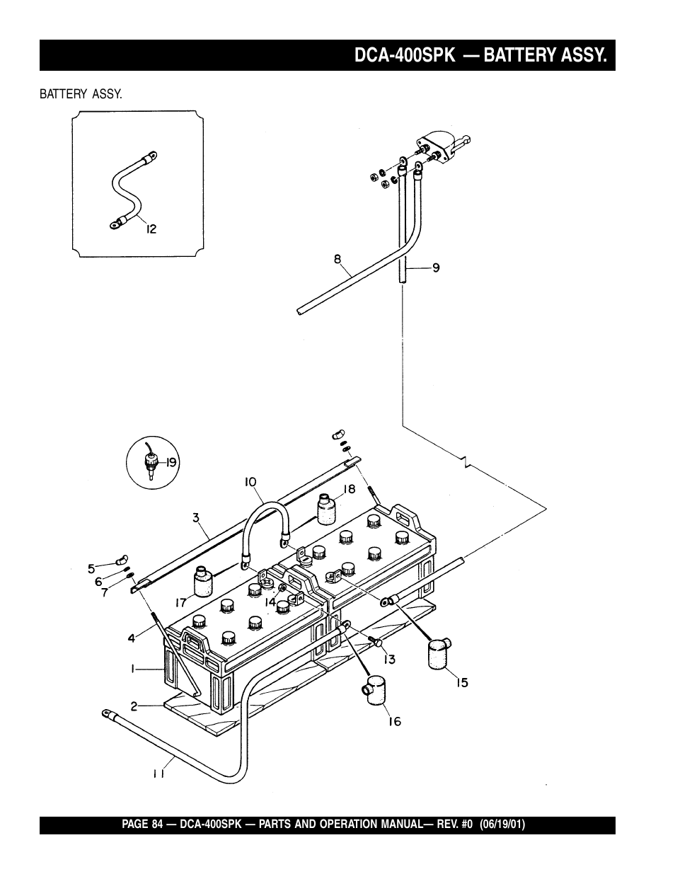 Dca-400spk — battery assy | Multiquip MQ Power Whisperwatt Generator DCA-400SPK User Manual | Page 84 / 108