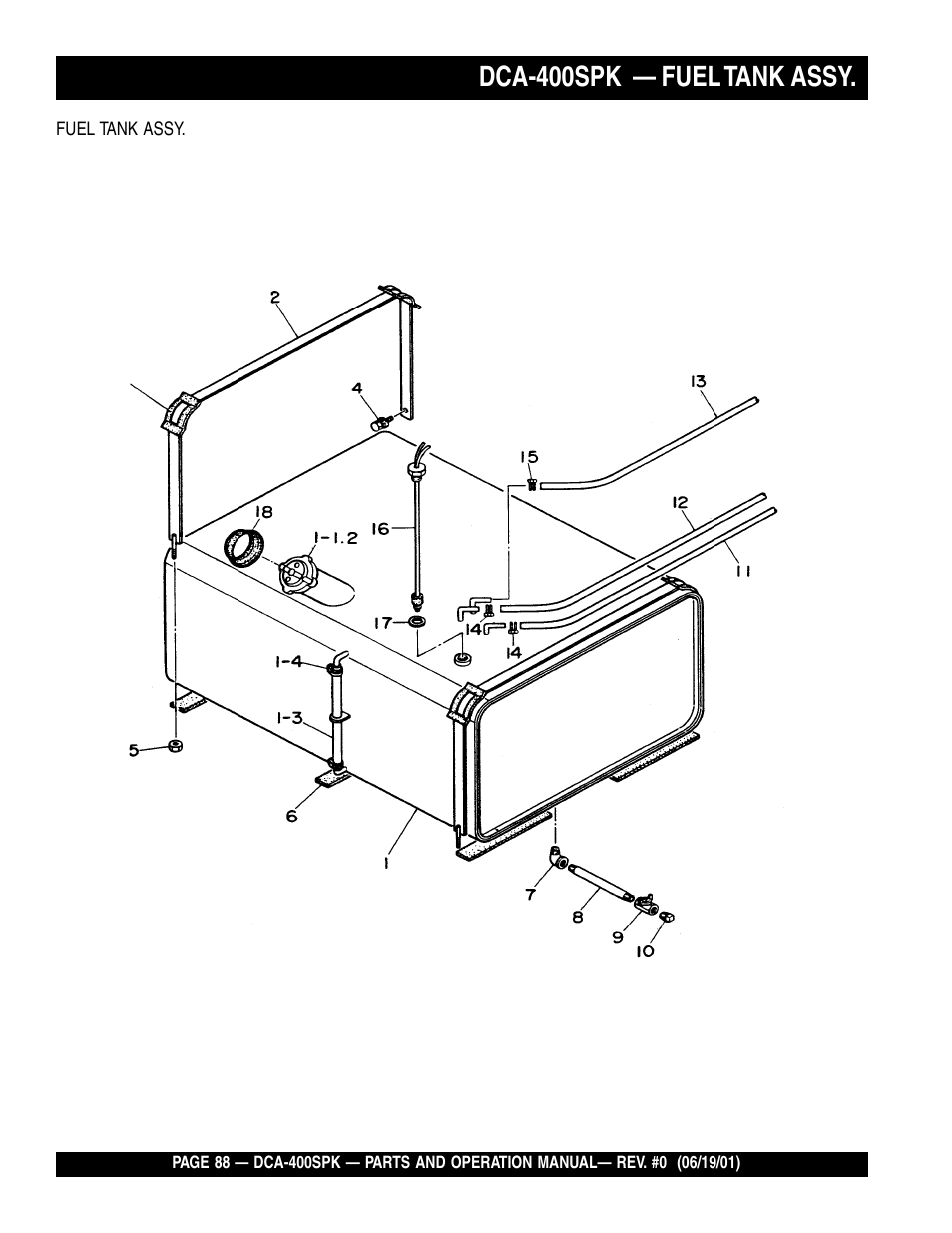 Dca-400spk — fuel tank assy | Multiquip MQ Power Whisperwatt Generator DCA-400SPK User Manual | Page 88 / 108