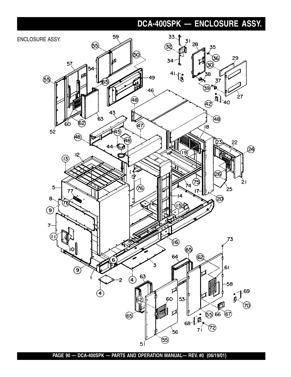 Dca-400spk — enclosure assy | Multiquip MQ Power Whisperwatt Generator DCA-400SPK User Manual | Page 90 / 108