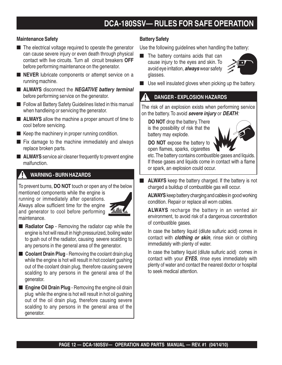 Dca-180ssv— rules for safe operation | Multiquip MQ Power Whisperwatt 60 Hz Generator DCA-180SSV User Manual | Page 12 / 84