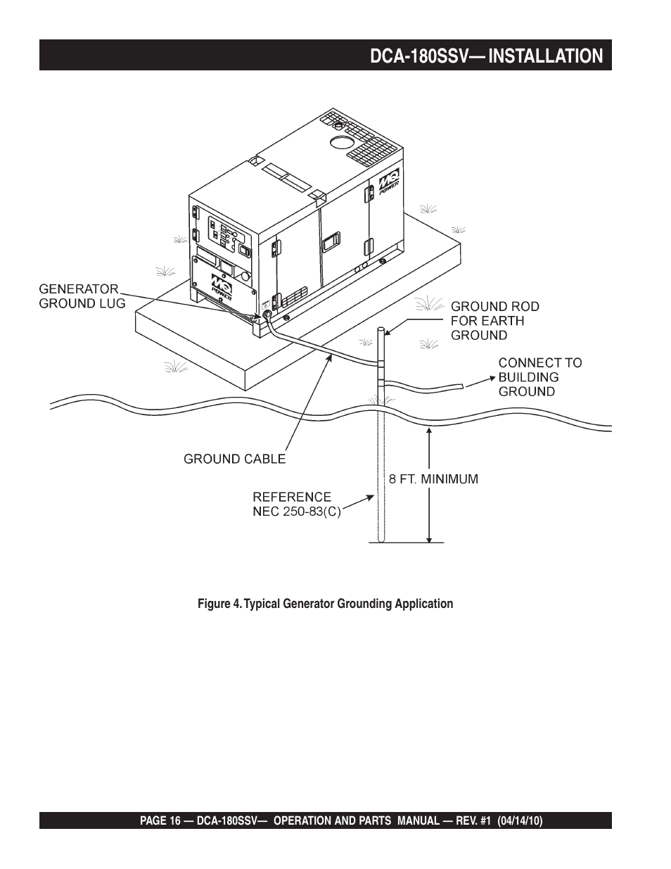 Dca-180ssv— installation | Multiquip MQ Power Whisperwatt 60 Hz Generator DCA-180SSV User Manual | Page 16 / 84