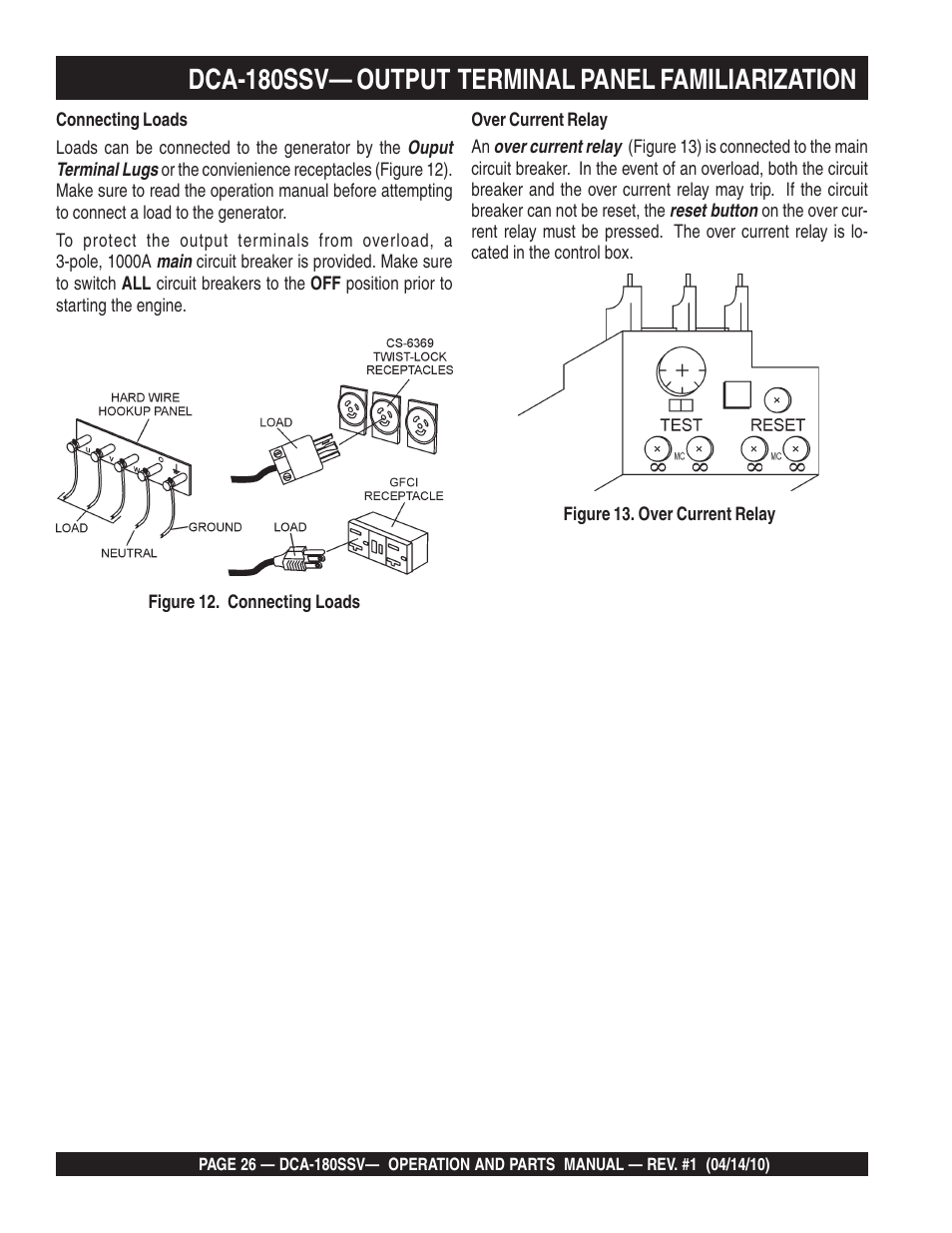 Dca-180ssv— output terminal panel familiarization | Multiquip MQ Power Whisperwatt 60 Hz Generator DCA-180SSV User Manual | Page 26 / 84