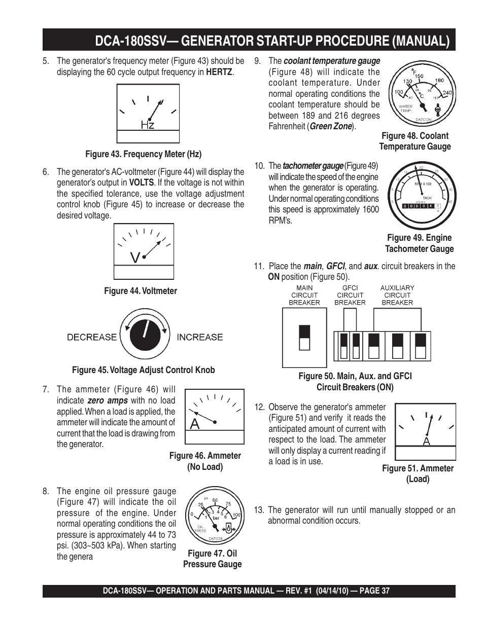 1dca-180ssv— generator start-up procedure (manual) | Multiquip MQ Power Whisperwatt 60 Hz Generator DCA-180SSV User Manual | Page 37 / 84