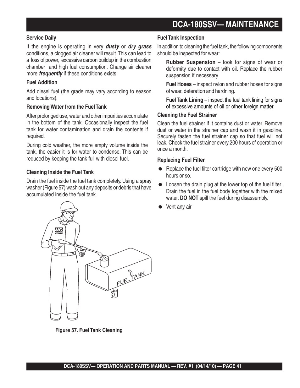 Dca-180ssv— maintenance | Multiquip MQ Power Whisperwatt 60 Hz Generator DCA-180SSV User Manual | Page 41 / 84