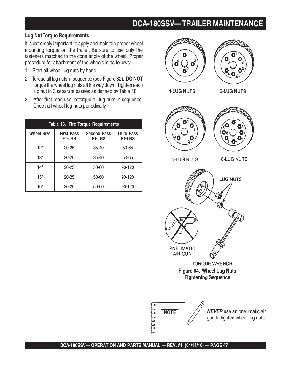 Dca-180ssv— trailer maintenance | Multiquip MQ Power Whisperwatt 60 Hz Generator DCA-180SSV User Manual | Page 47 / 84