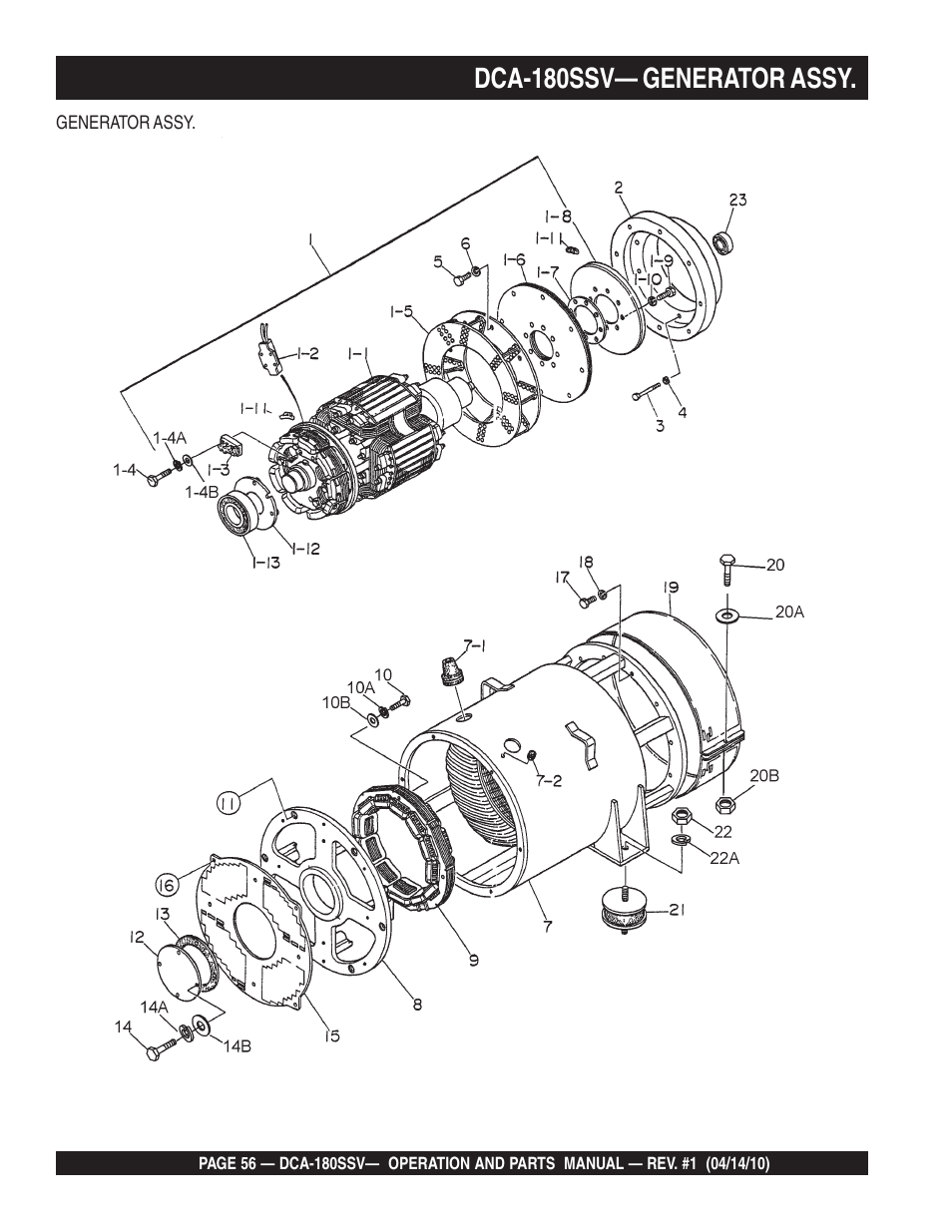 Dca-180ssv— generator assy | Multiquip MQ Power Whisperwatt 60 Hz Generator DCA-180SSV User Manual | Page 56 / 84