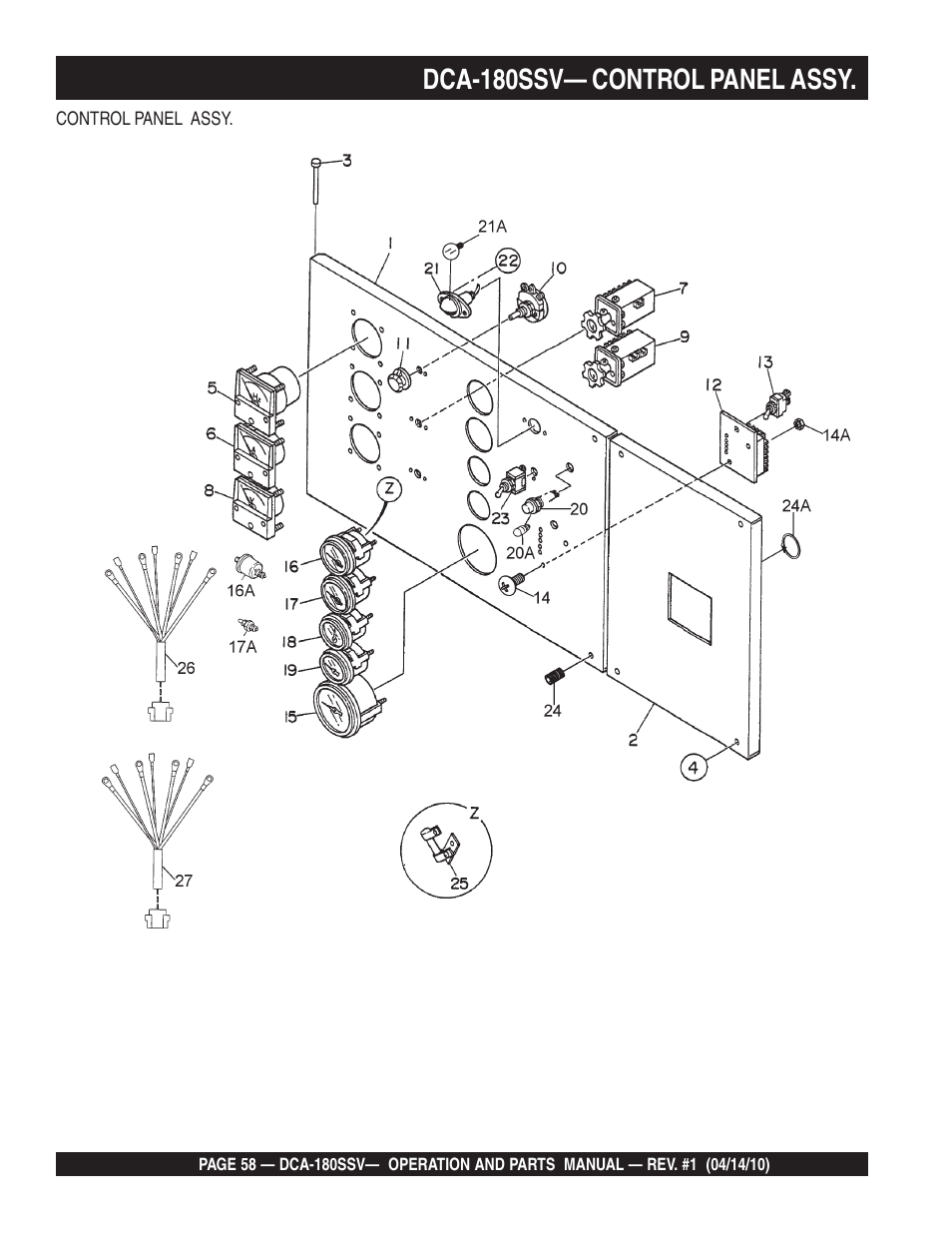 Dca-180ssv— control panel assy | Multiquip MQ Power Whisperwatt 60 Hz Generator DCA-180SSV User Manual | Page 58 / 84