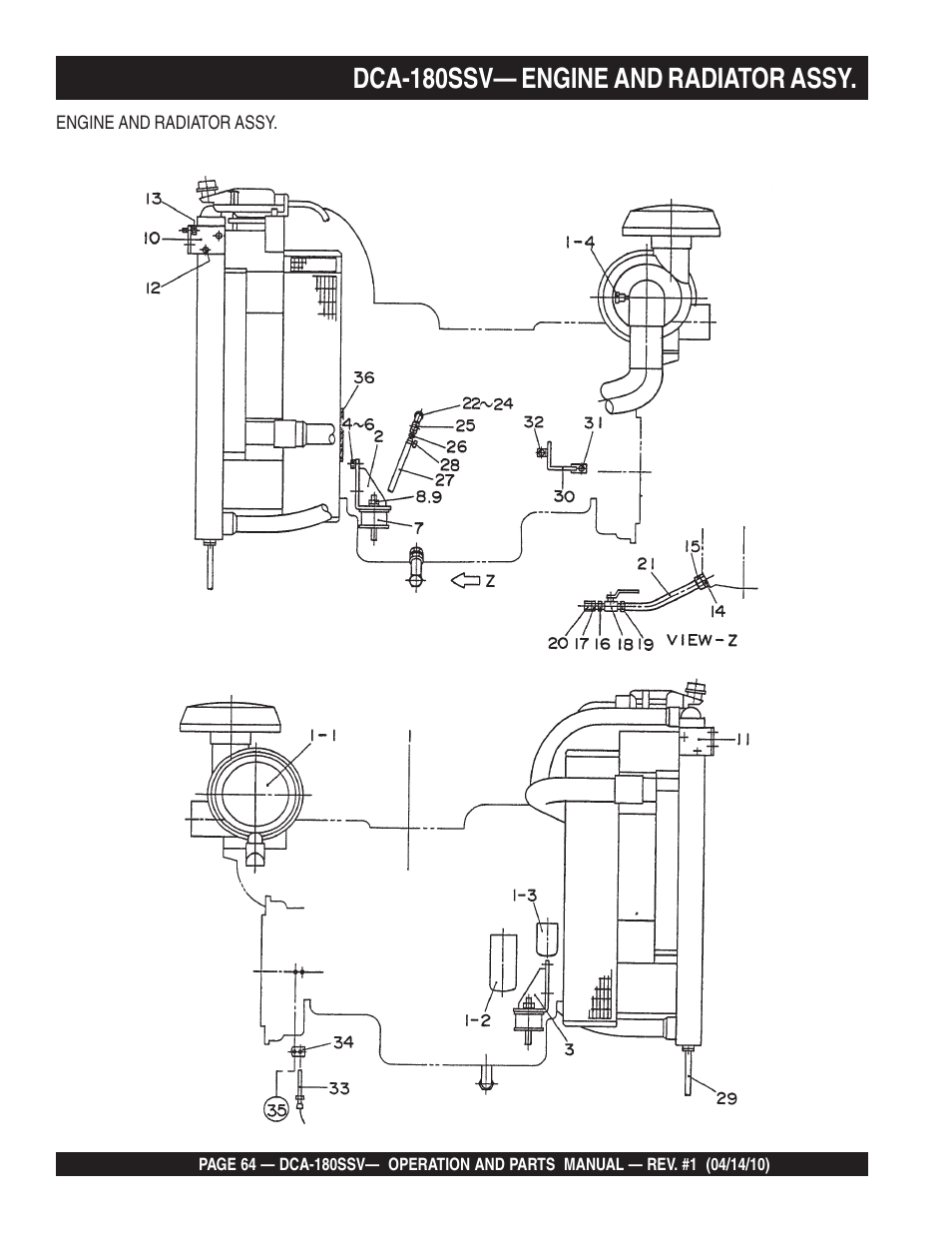 Dca-180ssv— engine and radiator assy | Multiquip MQ Power Whisperwatt 60 Hz Generator DCA-180SSV User Manual | Page 64 / 84