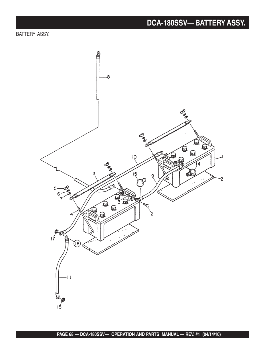 Dca-180ssv— battery assy | Multiquip MQ Power Whisperwatt 60 Hz Generator DCA-180SSV User Manual | Page 68 / 84