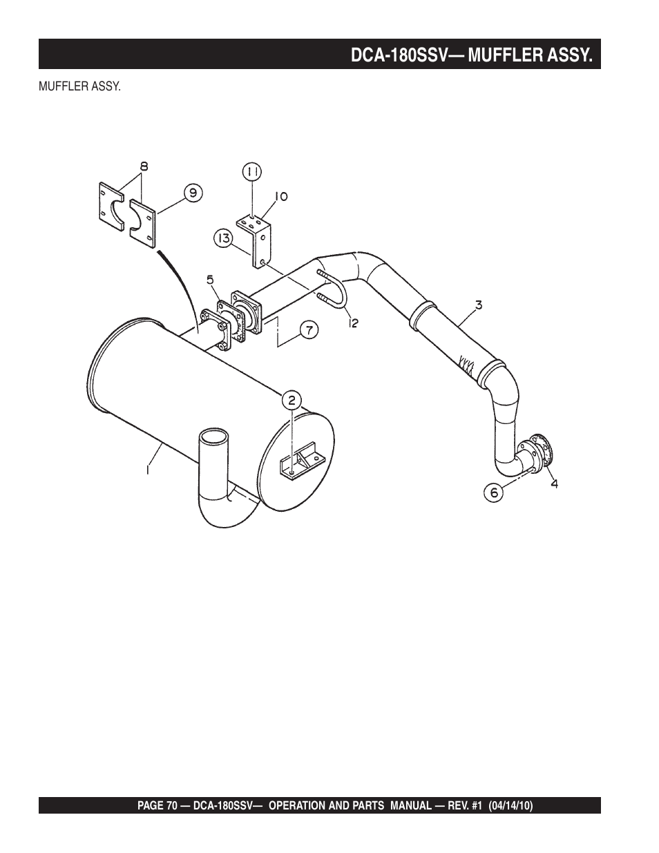 Dca-180ssv— muffler assy | Multiquip MQ Power Whisperwatt 60 Hz Generator DCA-180SSV User Manual | Page 70 / 84