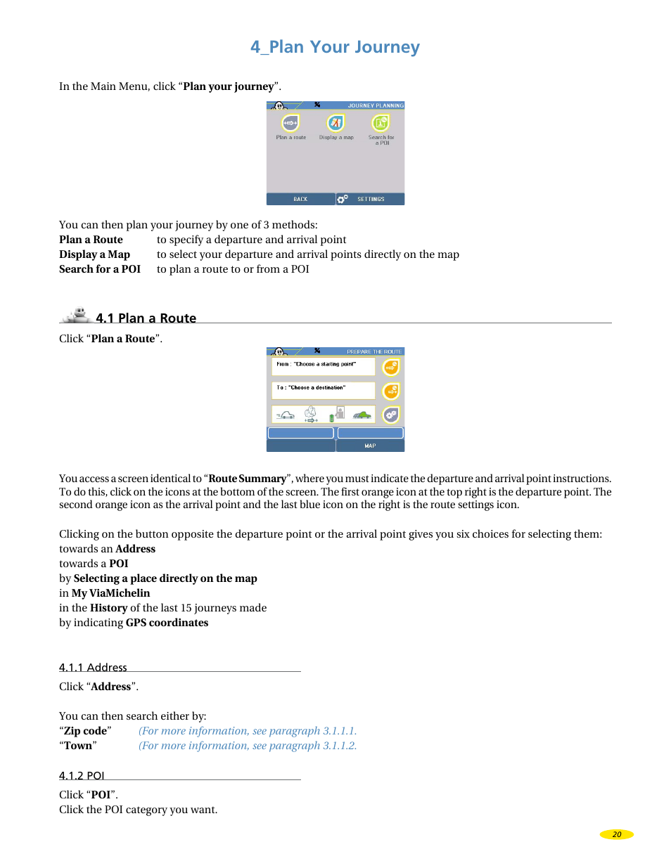 4_plan your journey | Michelin X970 User Manual | Page 22 / 100