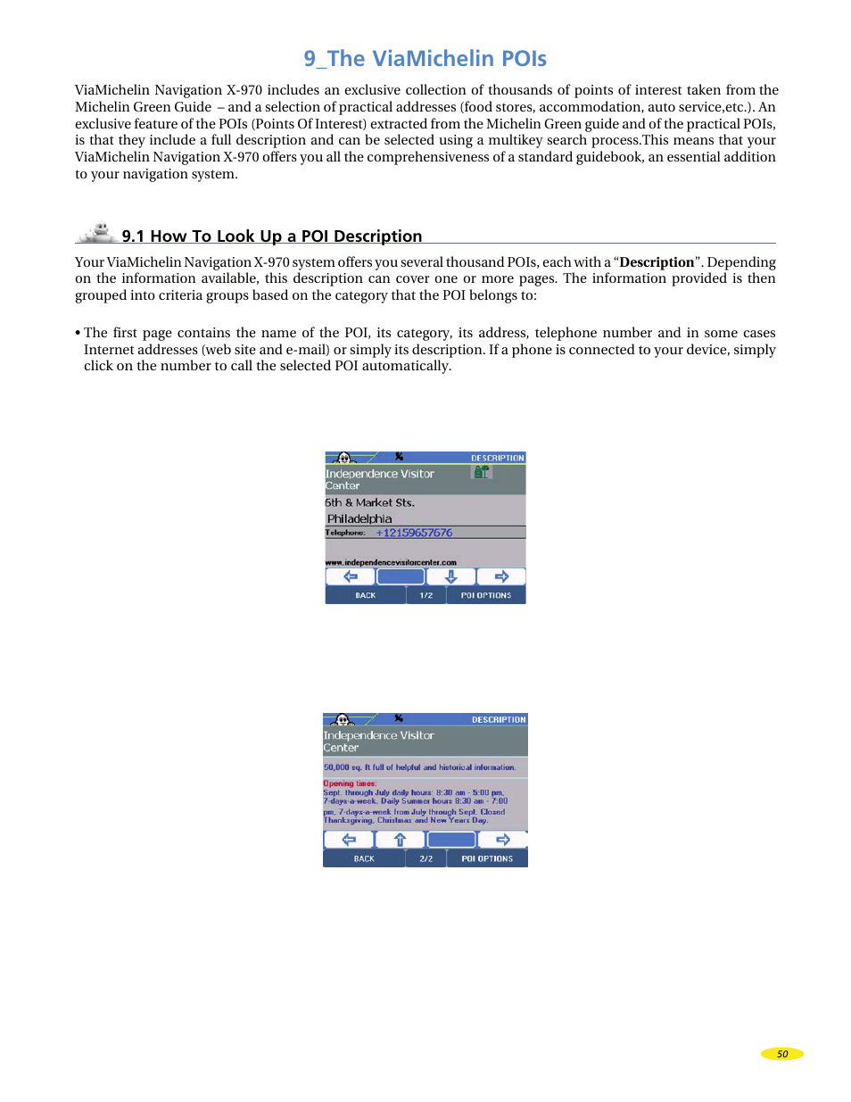9_the viamichelin pois | Michelin X970 User Manual | Page 52 / 100