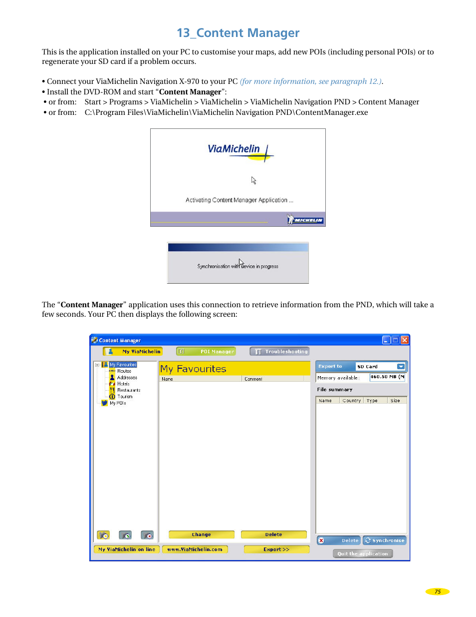 13_content manager | Michelin X970 User Manual | Page 77 / 100