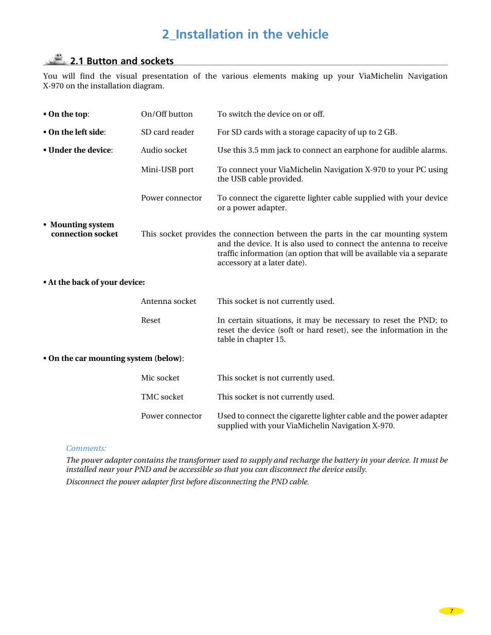 2_installation in the vehicle | Michelin X970 User Manual | Page 9 / 100