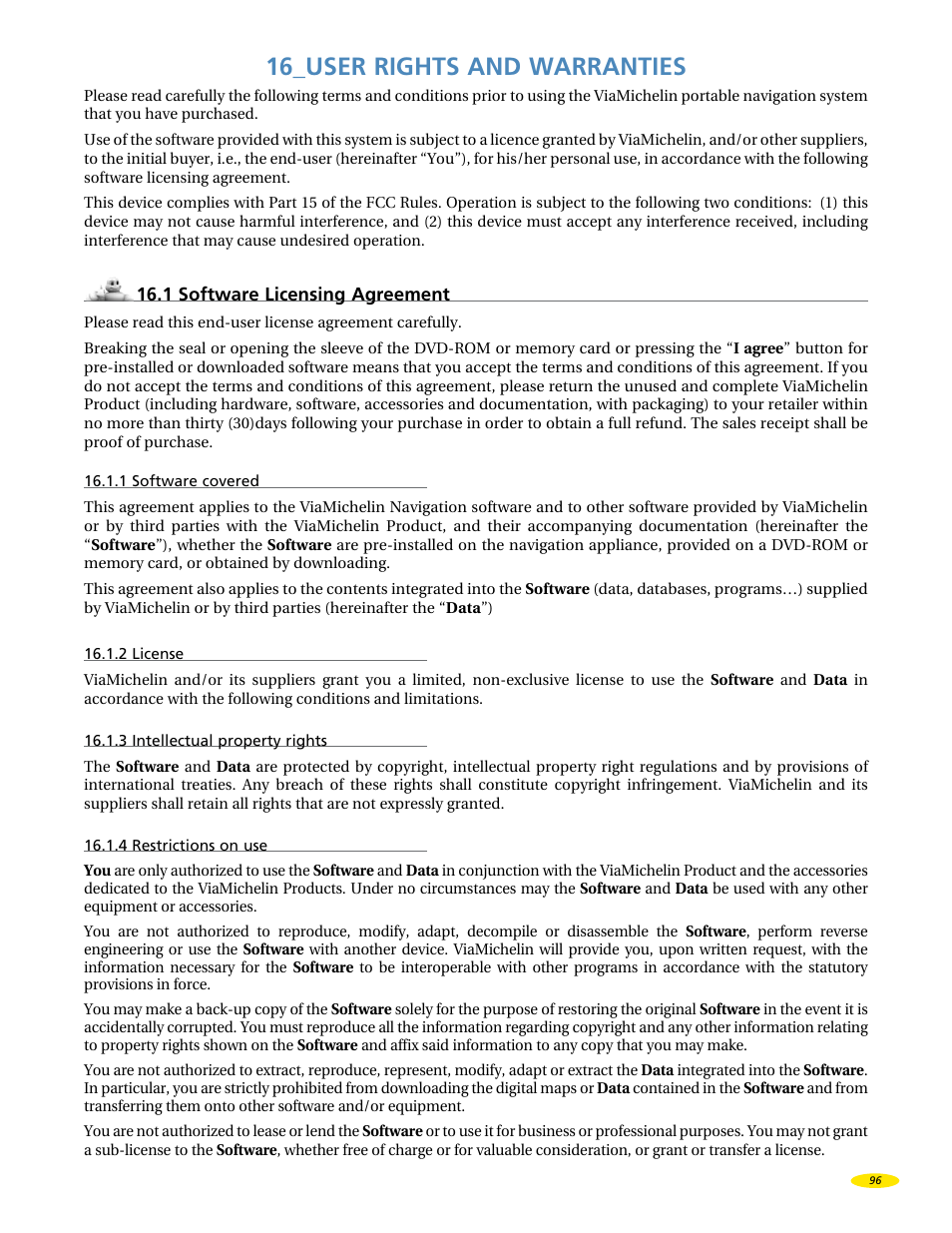 16_user rights and warranties | Michelin X970 User Manual | Page 98 / 100