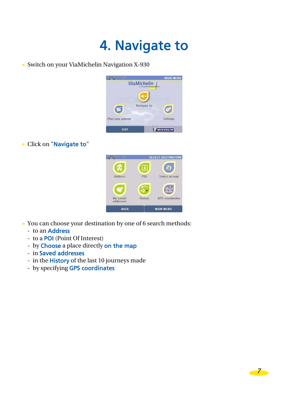 Navigate to | Michelin Navigation User Manual | Page 11 / 89