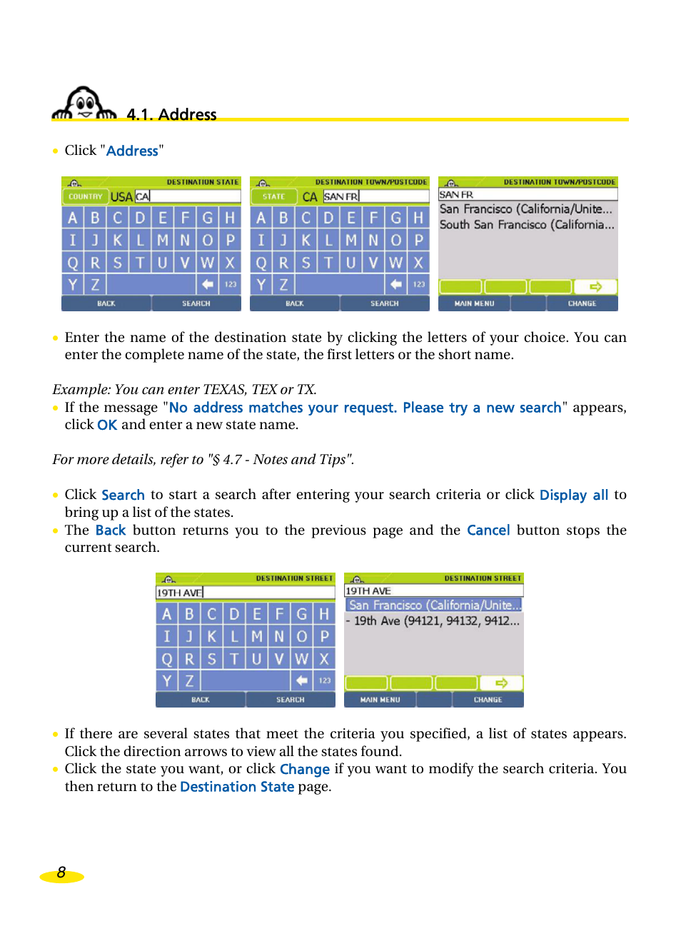 Address, Ddress | Michelin Navigation User Manual | Page 12 / 89