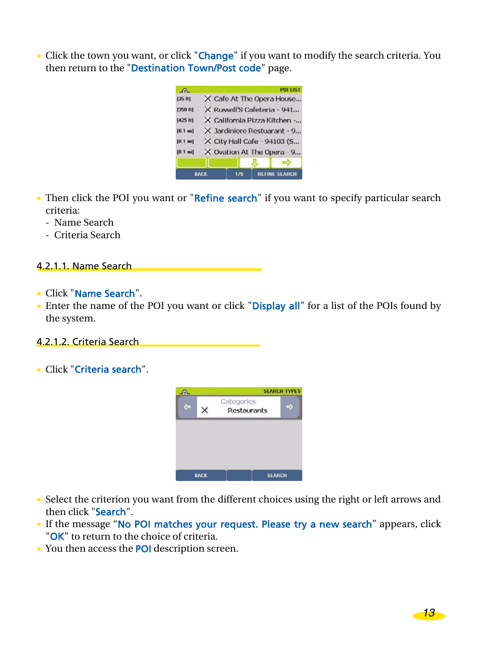 Name search, Criteria search | Michelin Navigation User Manual | Page 17 / 89