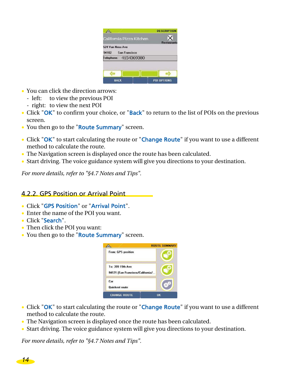 Gps position or arrival point | Michelin Navigation User Manual | Page 18 / 89