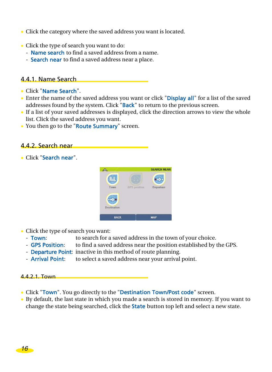 Name search, Search near, Town | Michelin Navigation User Manual | Page 20 / 89