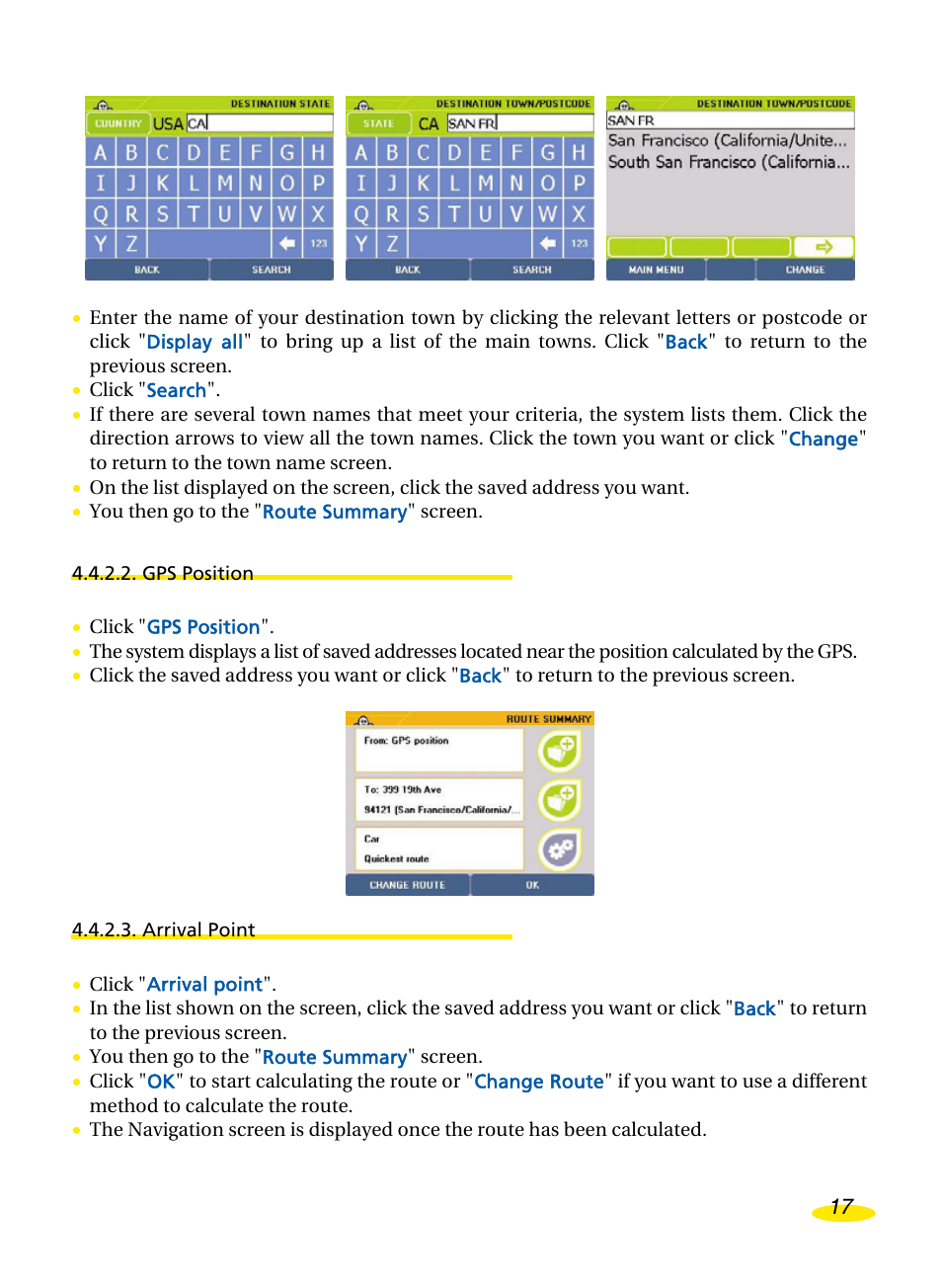 Gps position, Arrival point | Michelin Navigation User Manual | Page 21 / 89