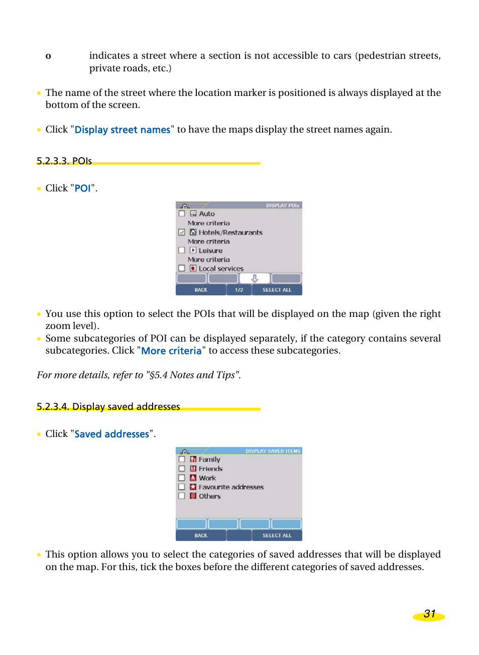 Pois, Display saved addresses | Michelin Navigation User Manual | Page 35 / 89