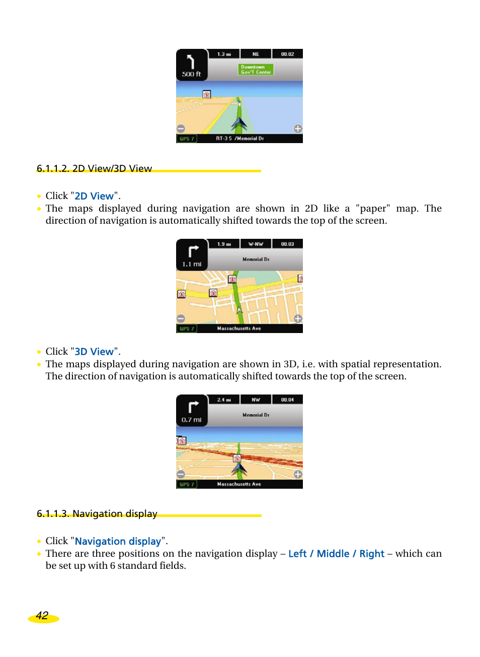 2d view/3d view, Navigation display | Michelin Navigation User Manual | Page 46 / 89