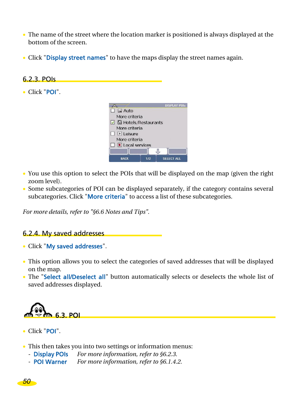 Pois, My saved addresses | Michelin Navigation User Manual | Page 54 / 89