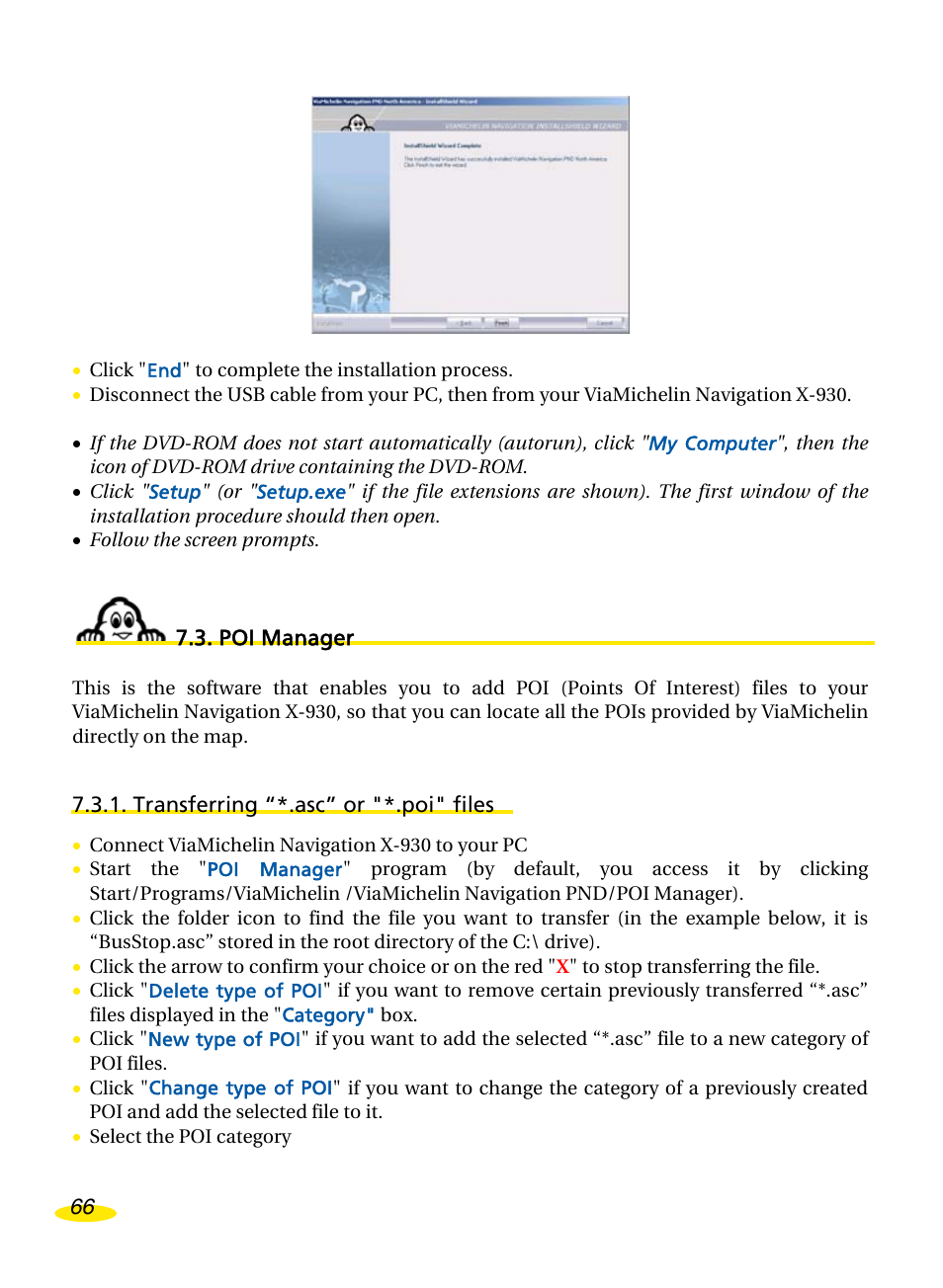 Poi manager, Transferring “*.asc” or "*.poi" files, Poi m | Anager | Michelin Navigation User Manual | Page 70 / 89