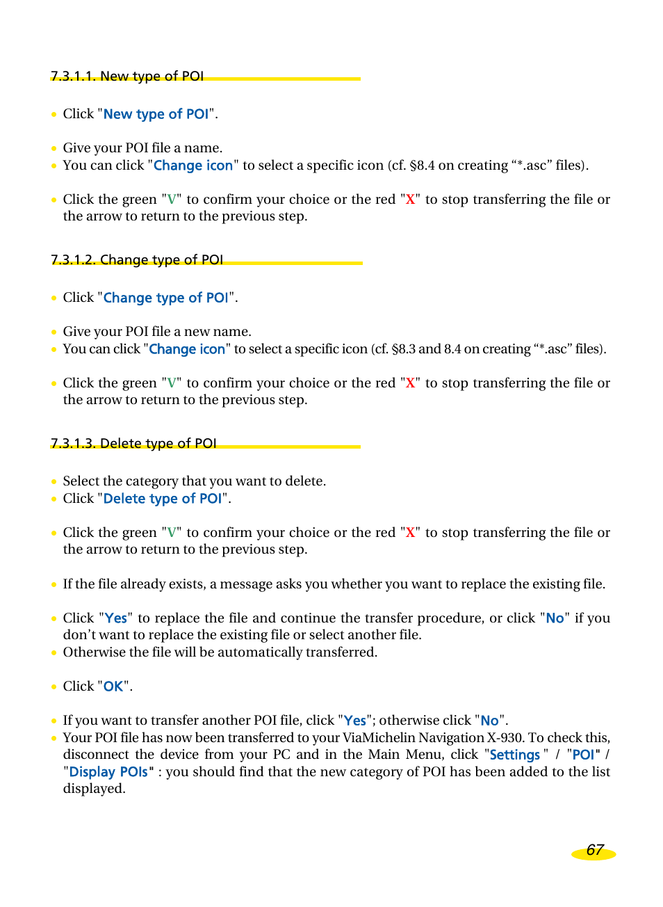 New type of poi, Change type of poi, Delete type of poi | Michelin Navigation User Manual | Page 71 / 89