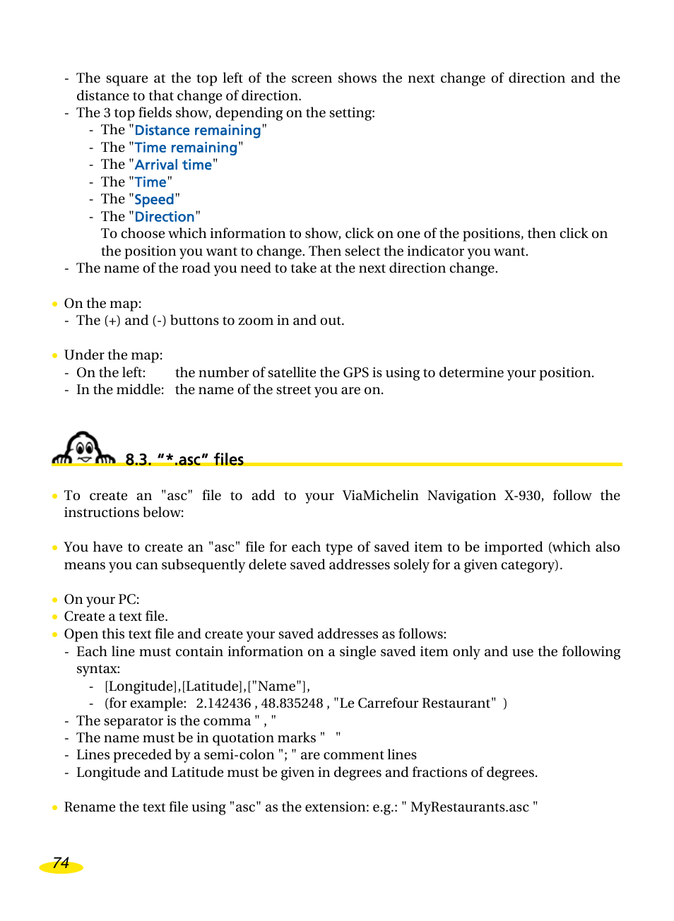 “*.asc” files, Files | Michelin Navigation User Manual | Page 78 / 89