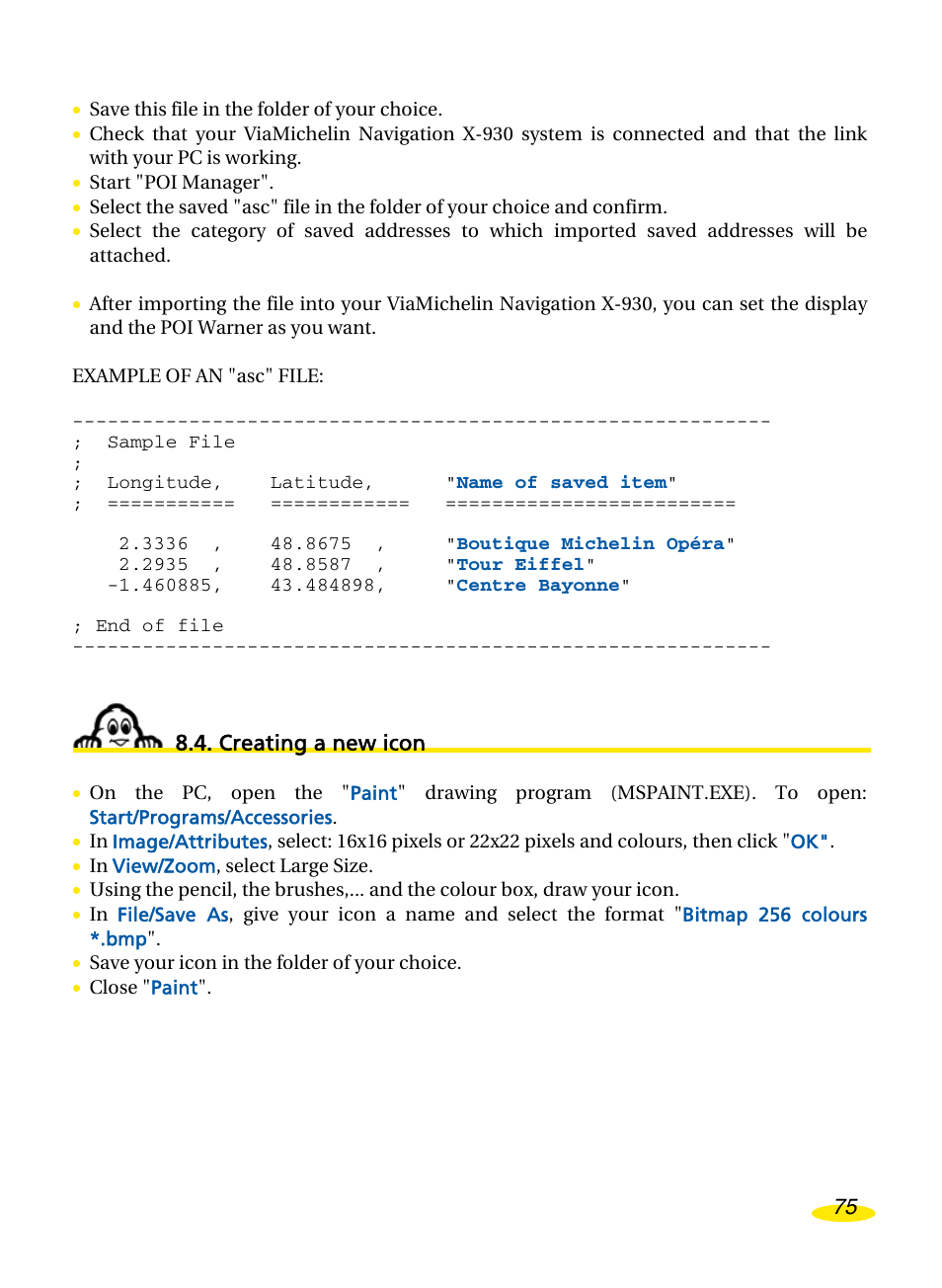 Creating a new icon, Reating a new icon | Michelin Navigation User Manual | Page 79 / 89