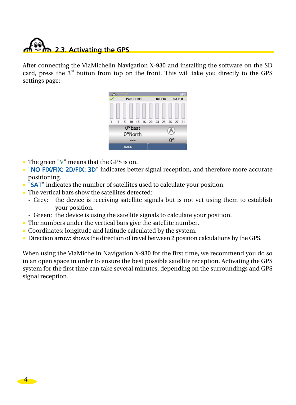 Activating the gps, Ctivating the | Michelin Navigation User Manual | Page 8 / 89