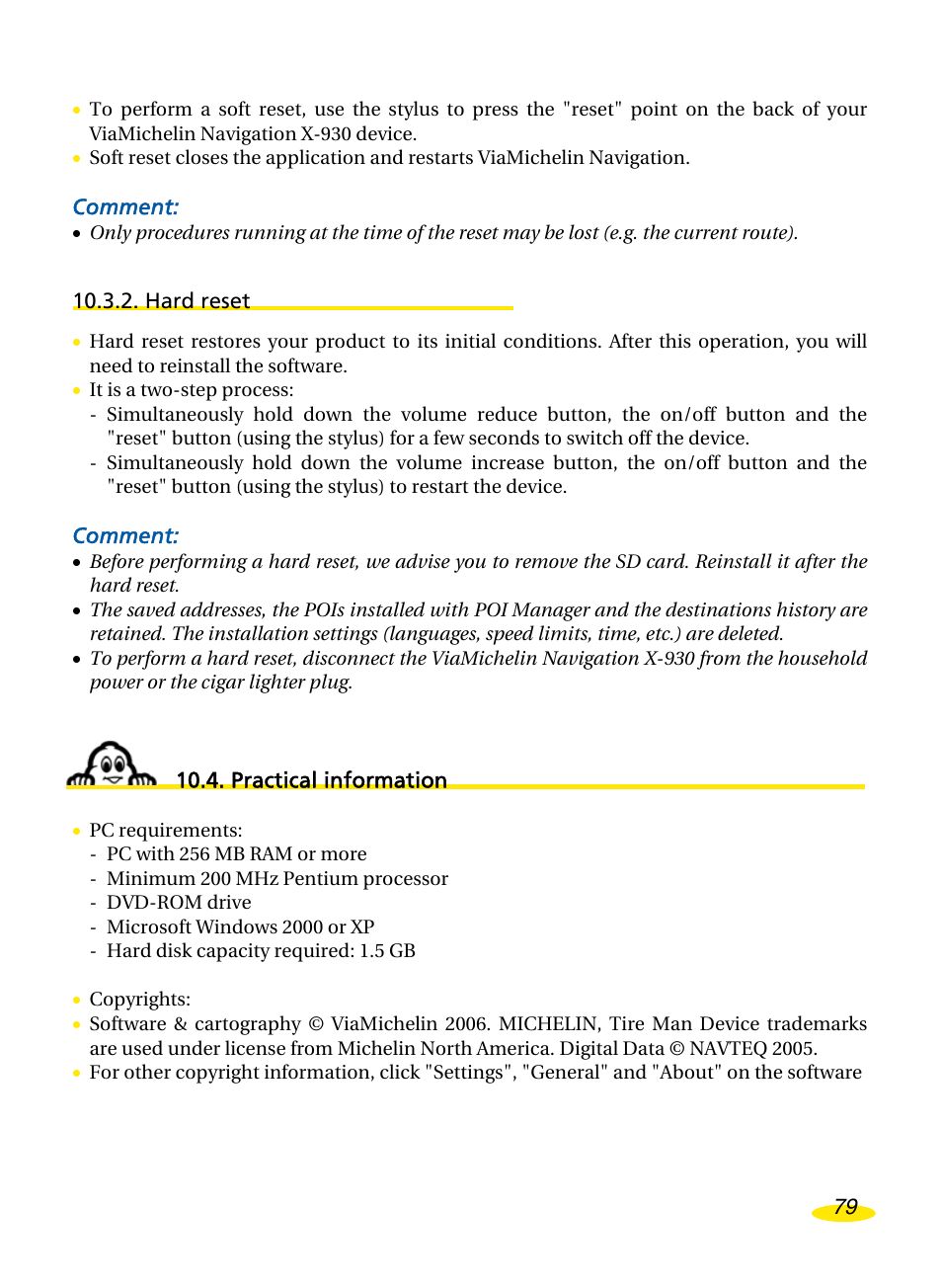 Hard reset, Practical information, Ractical information | Michelin Navigation User Manual | Page 83 / 89