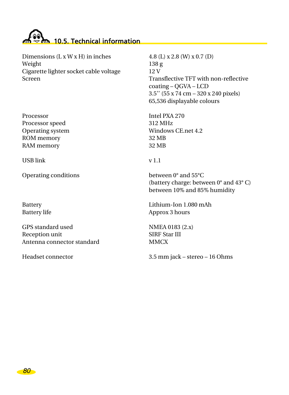 Technical information, Echnical information | Michelin Navigation User Manual | Page 84 / 89
