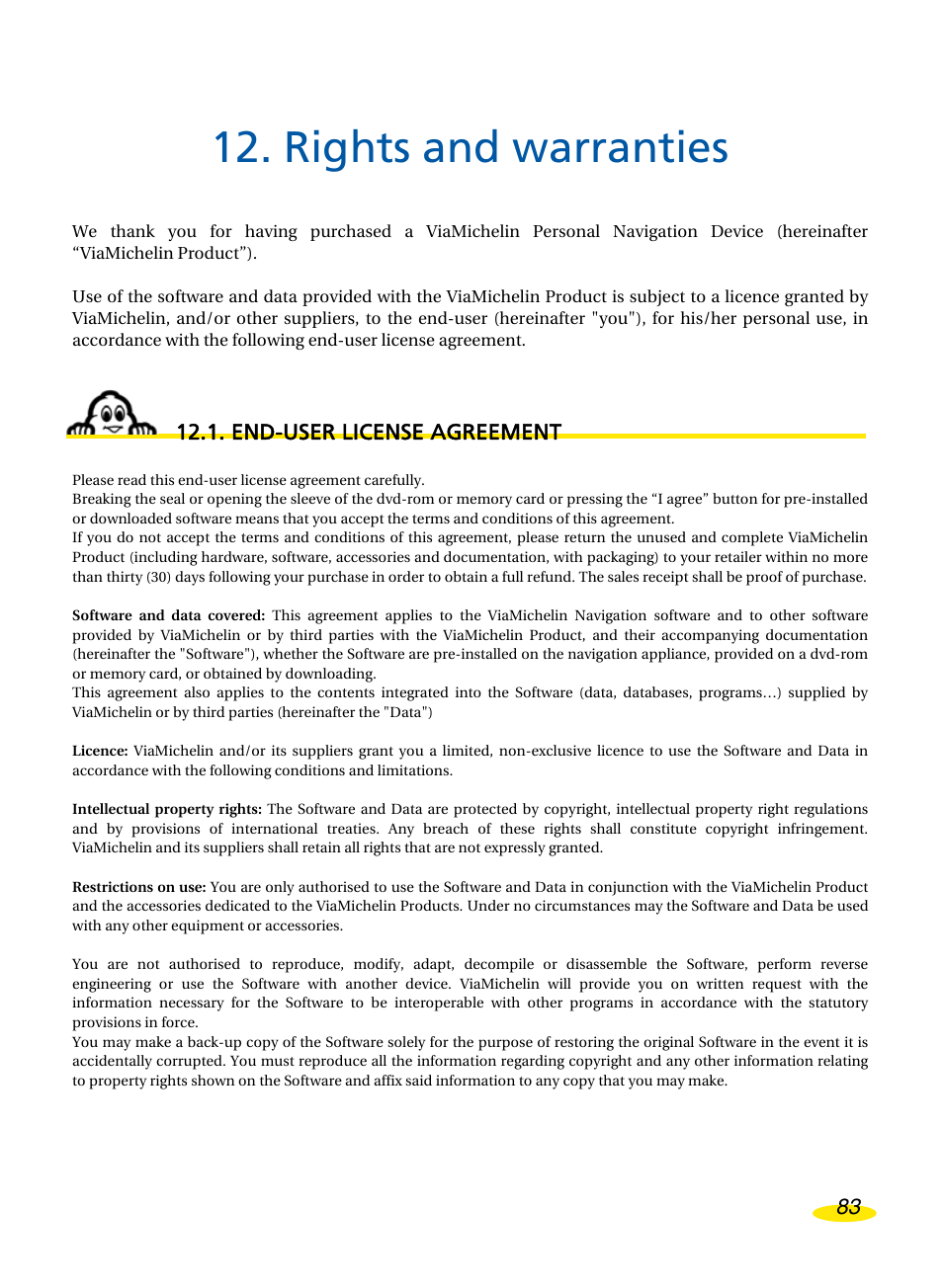 Rights and warranties, End-user license agreement | Michelin Navigation User Manual | Page 87 / 89