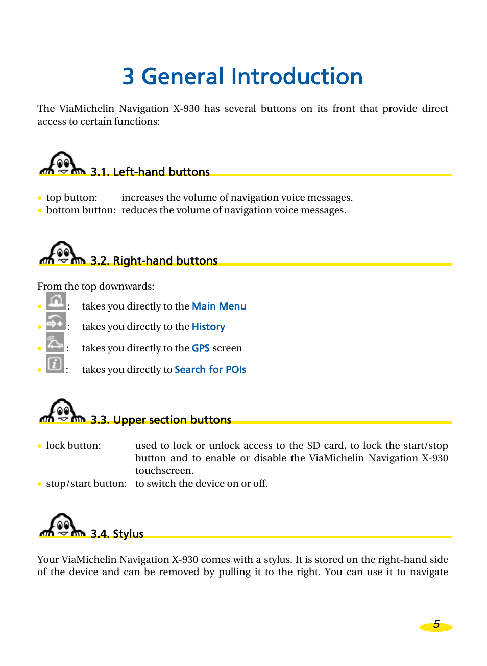 3 general introduction, Left-hand buttons, Right-hand buttons | Upper section buttons, Stylus, Hand buttons, Ight, Pper section buttons, Tylus | Michelin Navigation User Manual | Page 9 / 89