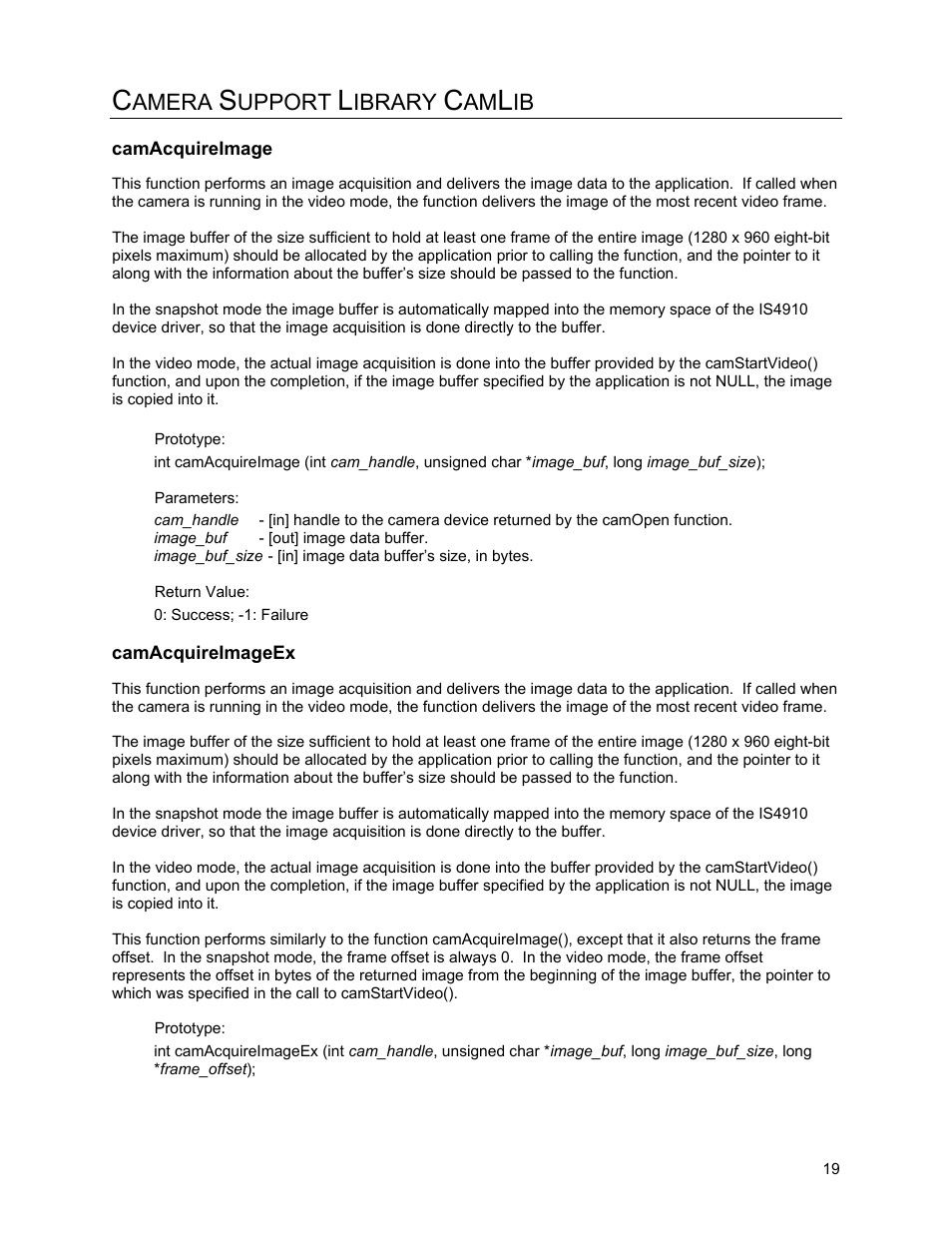 Camacquireimage, Camacquireimageex, Amera | Upport, Ibrary | Metrologic Instruments IS4910 Series User Manual | Page 25 / 42