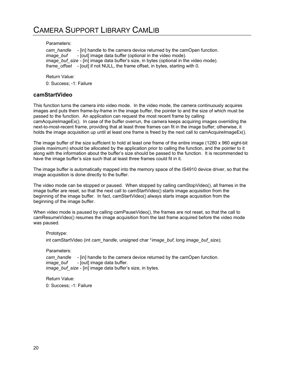 Camstartvideo, Amera, Upport | Ibrary | Metrologic Instruments IS4910 Series User Manual | Page 26 / 42