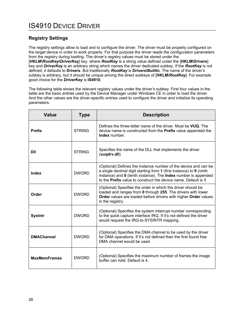 Registry settings, Is4910, Evice | River | Metrologic Instruments IS4910 Series User Manual | Page 32 / 42