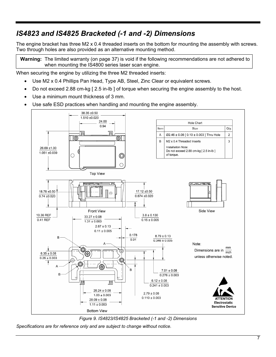 Is4823 and is4825 bracketed (-1 and -2) dimensions | Metrologic Instruments IS4823 User Manual | Page 11 / 48