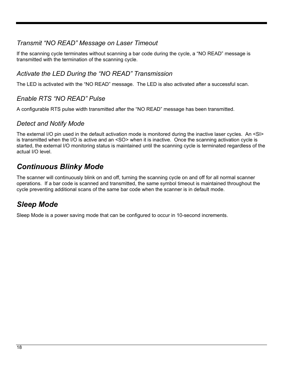 Continuous blinky mode, Sleep mode | Metrologic Instruments IS4823 User Manual | Page 22 / 48