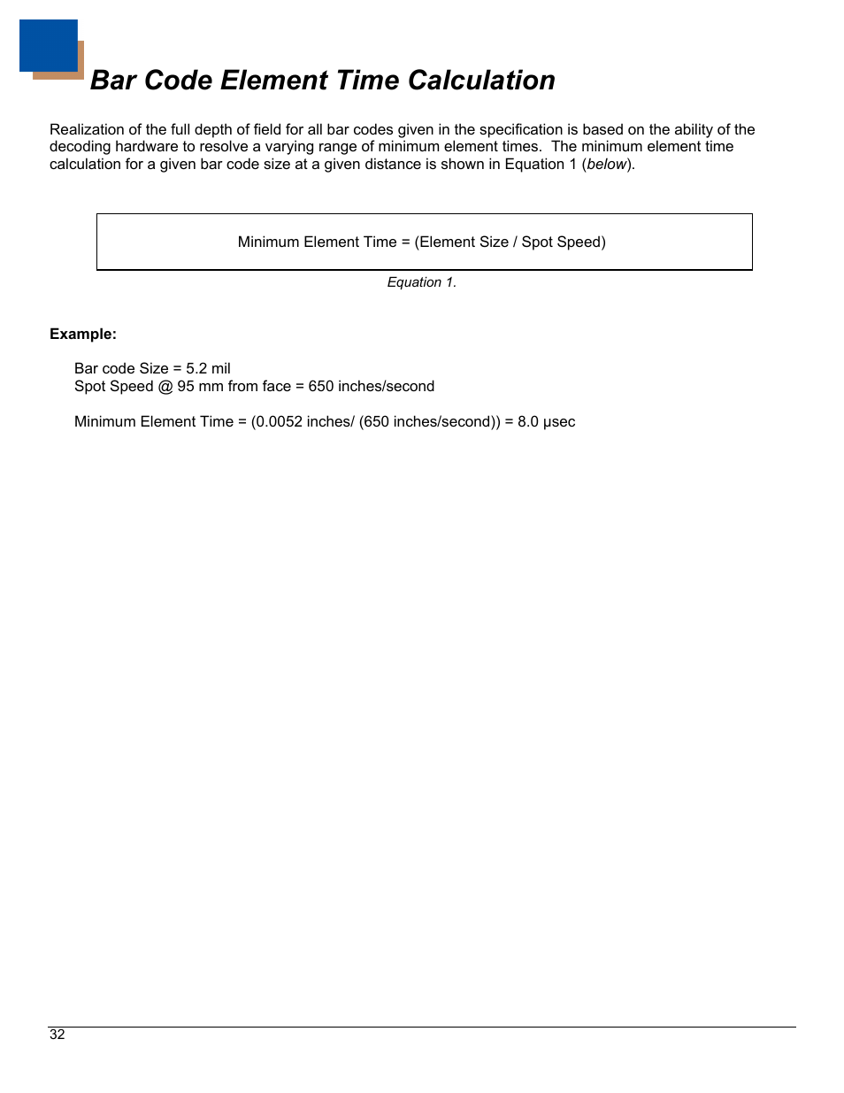 Bar code element time calculation | Metrologic Instruments IS4823 User Manual | Page 36 / 48