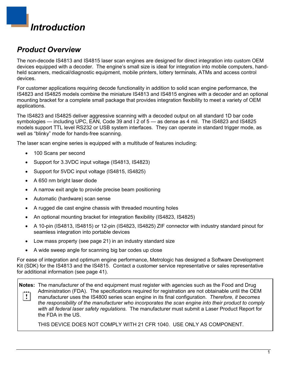 Introduction, Product overview | Metrologic Instruments IS4823 User Manual | Page 5 / 48