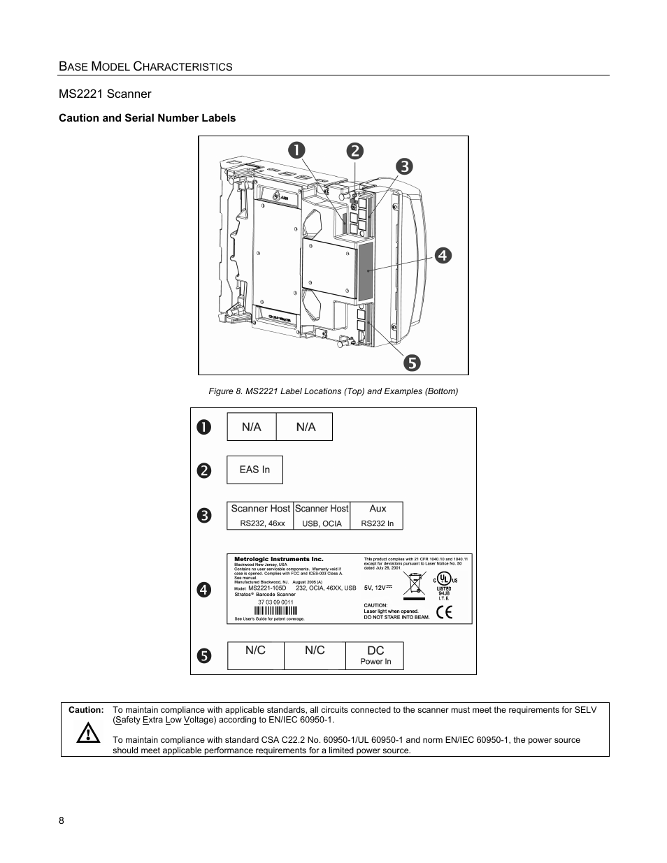 Caution and serial number labels | Metrologic Instruments StratosS MS2222 User Manual | Page 12 / 68