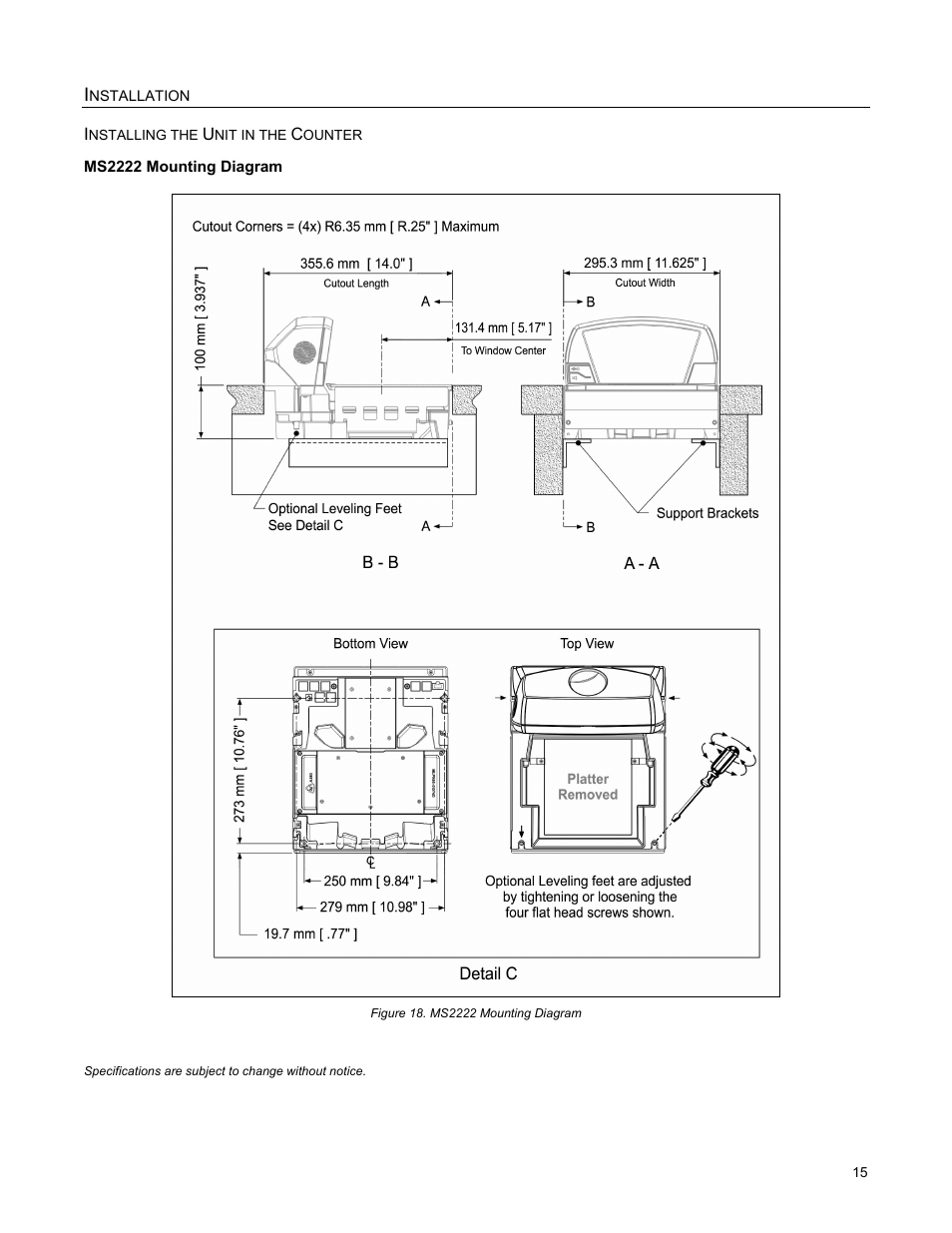 Ms2222 mounting disgram, Ms2222 mounting diagram | Metrologic Instruments StratosS MS2222 User Manual | Page 19 / 68