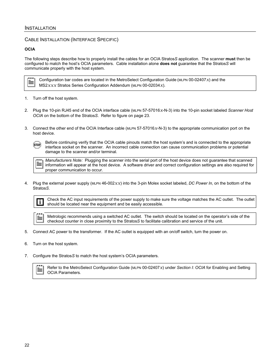 Ocia | Metrologic Instruments StratosS MS2222 User Manual | Page 26 / 68